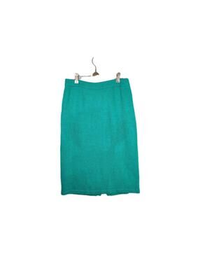 Vintage Sweater Skirt Silk Angora Knit Large Teal Green Pencil Winter Back Vent